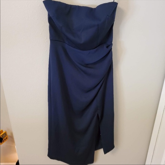 Cushnie Navy Blue Strapless Side-Slit Asymmetrical-Hem Dress Size 12 - Picture 6 of 14